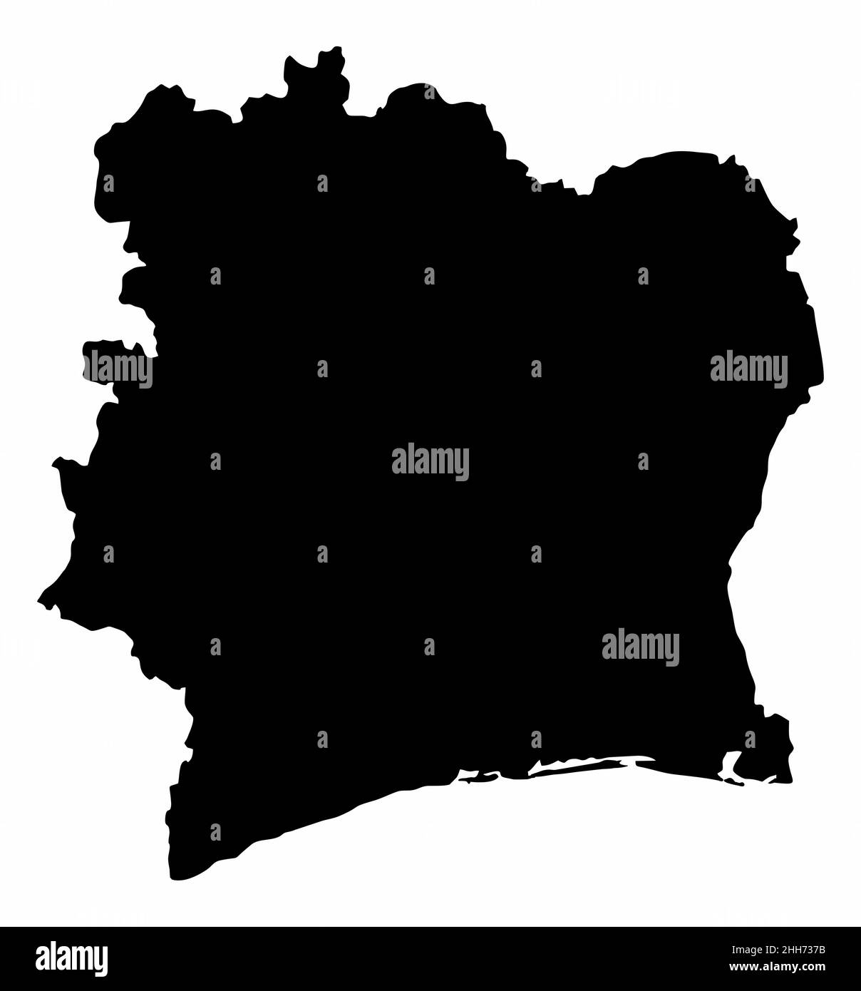 Mappa silhouette Costa d'Avorio isolata su sfondo bianco Illustrazione Vettoriale