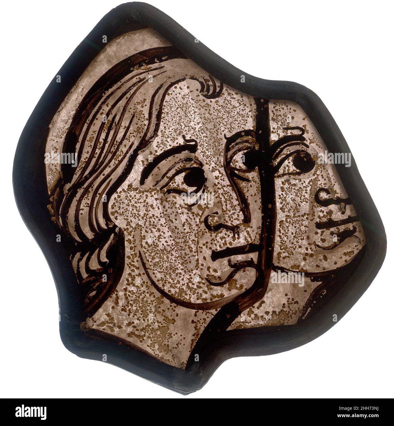 Frammento 1200–1215 Francese la Cattedrale di Saint-Étienne di Bourges conserva ancora una serie di vetrate nelle sue cappelle. Questi frammenti provenienti da alcune delle finestre ambulatoriali distrutte esemplificano l'alta qualità della decorazione originale. Notate in particolare il diavolo rosso sangue, probabilmente da una scena del Giudizio universale, e l'elegante figura di Cristo dalla Crocifissione. Frammento 467262 Foto Stock