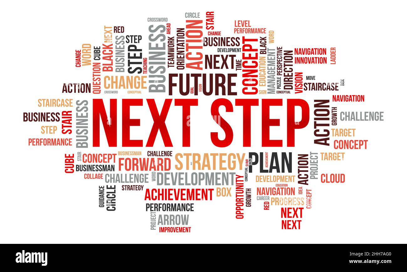 Passo successivo modello di nuvola di parole. Background vettoriale di concetto aziendale. Illustrazione Vettoriale