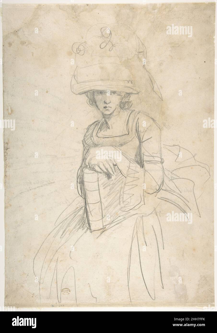 Lady Holding a Book (recto); Plan of Placing Colors on a palette (verso) 1754–1803 George Romney British. Lady Holding a Book (recto); piano di posizionamento dei colori su una tavolozza (verso) 355626 Foto Stock