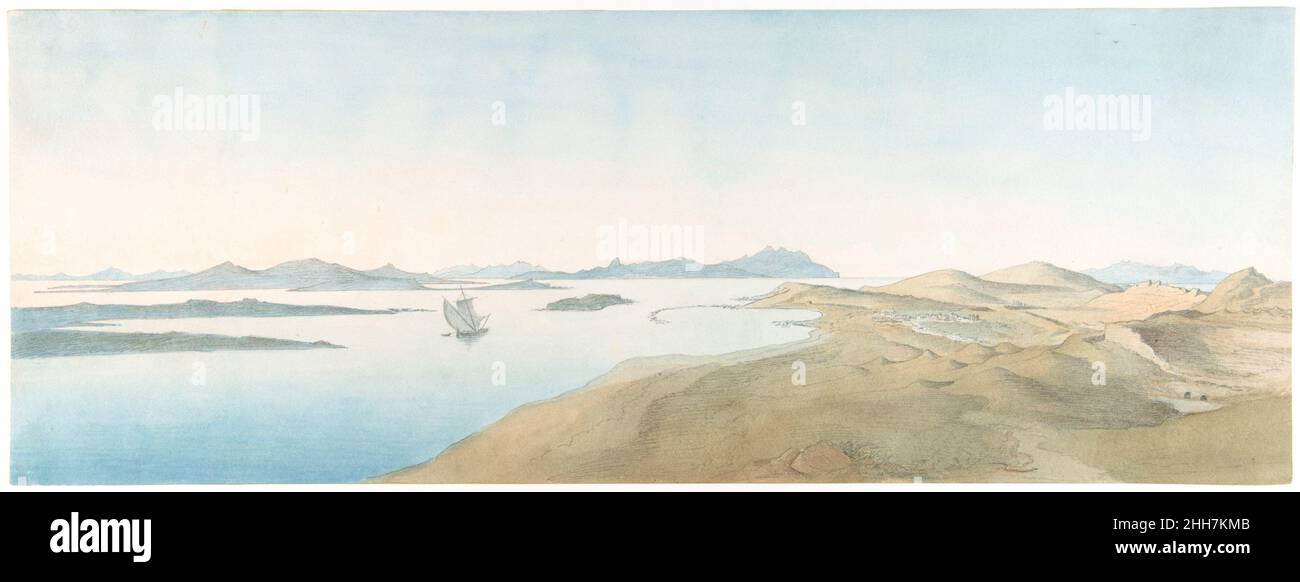 Vista panoramica sulle isole di Delos inizio 19th–fine 19th secolo Johann Michael Wittmer II tedesco. Vista panoramica sulle isole di Delos. Johann Michael Wittmer II (tedesco, Murnau 1802–1880 Monaco di Baviera). Inizio 19th–fine 19th secolo. Grafite, acquerello. Disegni Foto Stock