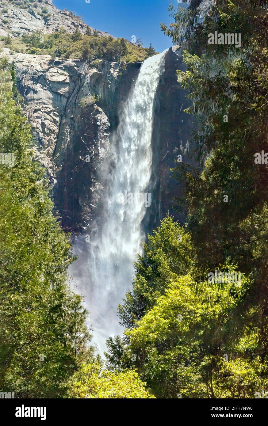 Primo piano delle cascate di Yosemite nel Parco Nazionale di Yosemite. Foto Stock