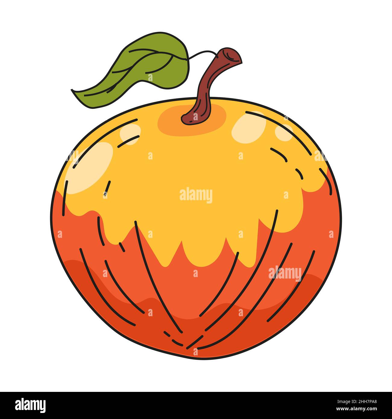 Mela frutta a mano disegno colorato doodle icona, biologico prodotto fattoria. Disegno vettoriale vintage, stile di incisione retrò Illustrazione Vettoriale