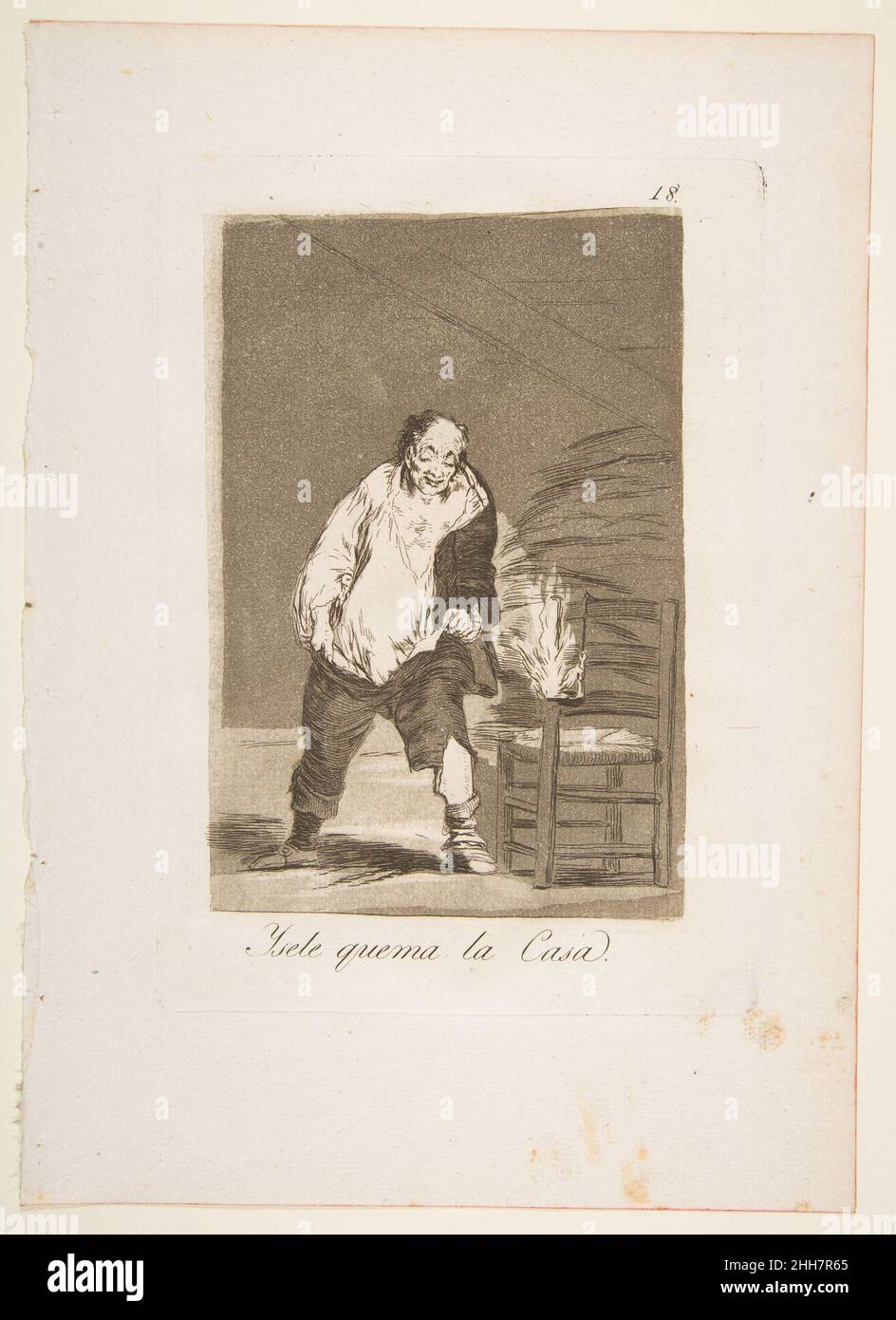 Targa 18 da 'Los Caprichos': E la sua casa è in fiamme (Ysele quema la Casa.) 1799 Goya (Francisco de Goya y Lucientes) Spagnolo. Targa 18 da 'Los Caprichos': E la sua casa è in fiamme (Ysele quema la Casa.) 380461 artista: Goya (Francisco de Goya y Lucientes), spagnolo, Fuendetodos 1746?1828 Bordeaux, piatto 18 da 'Los Caprichos':e la sua casa è sul fuoco (Ysele quema la Casa.), 1799, acquatinta e brunita, piatto: 8 7/16 x 5 15/16 in. (21,4 x 15,1 cm) foglio: 11 9/16 x 8 1/4 pollici (29,4 x 20,9 cm). Il Metropolitan Museum of Art, New York. Dono di M. Knoedler & Co., 1918 (18,64(18)) Foto Stock