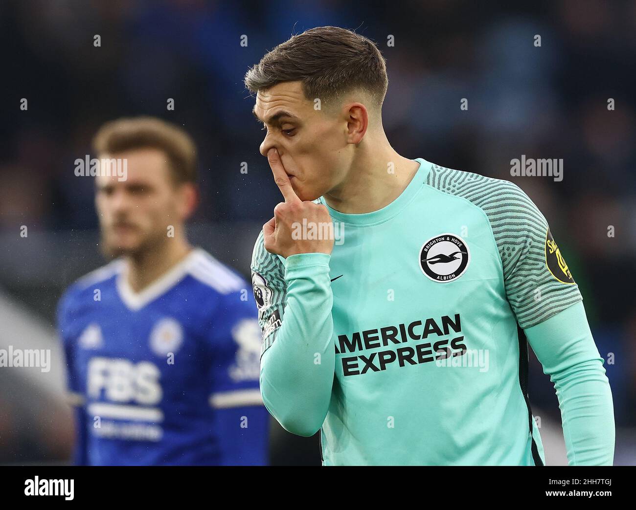 Leicester, Regno Unito. 23rd Jan 2022. Leandro Trossard di Brighton durante la partita della Premier League al King Power Stadium di Leicester. Il credito dell'immagine dovrebbe leggere: Darren Staples/Sportimage Credit: Sportimage/Alamy Live News Foto Stock