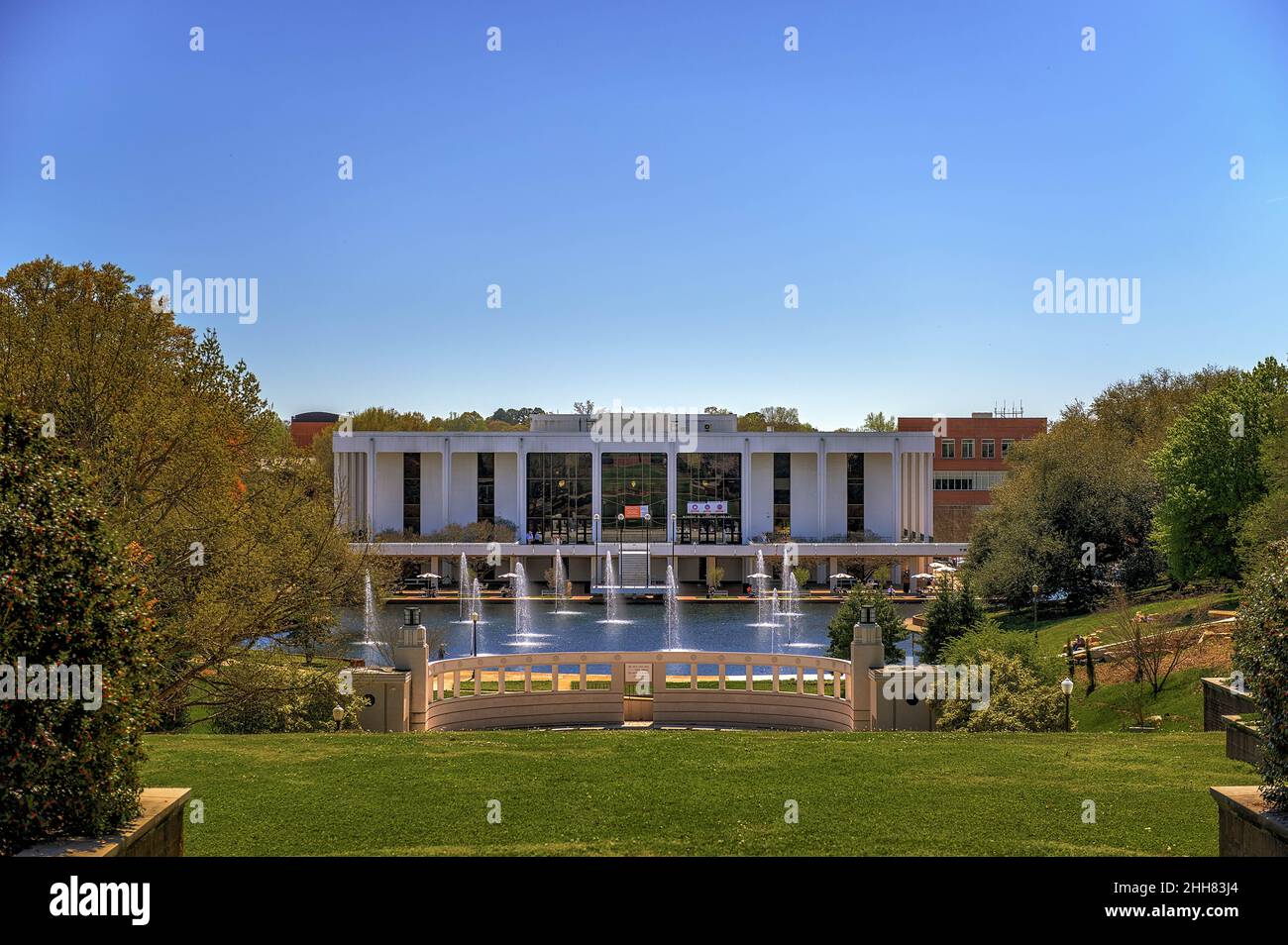 Clemson Library and Fountains Foto Stock
