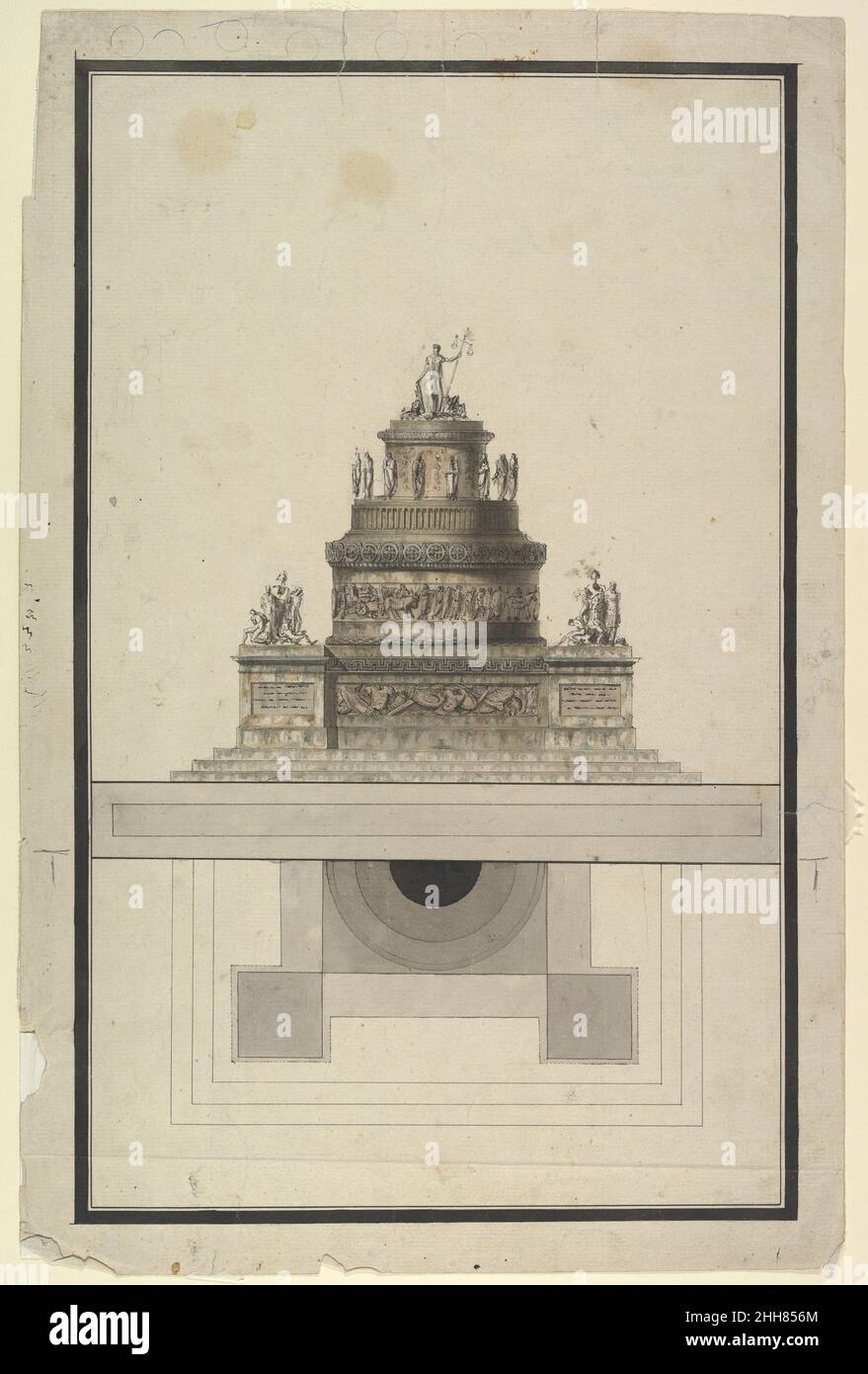 Elevazione e piano per un Mausoleo rotondo Jean Charles Delafosse Francese. Elevazione e piano per un Mausoleo rotondo 335922 Foto Stock