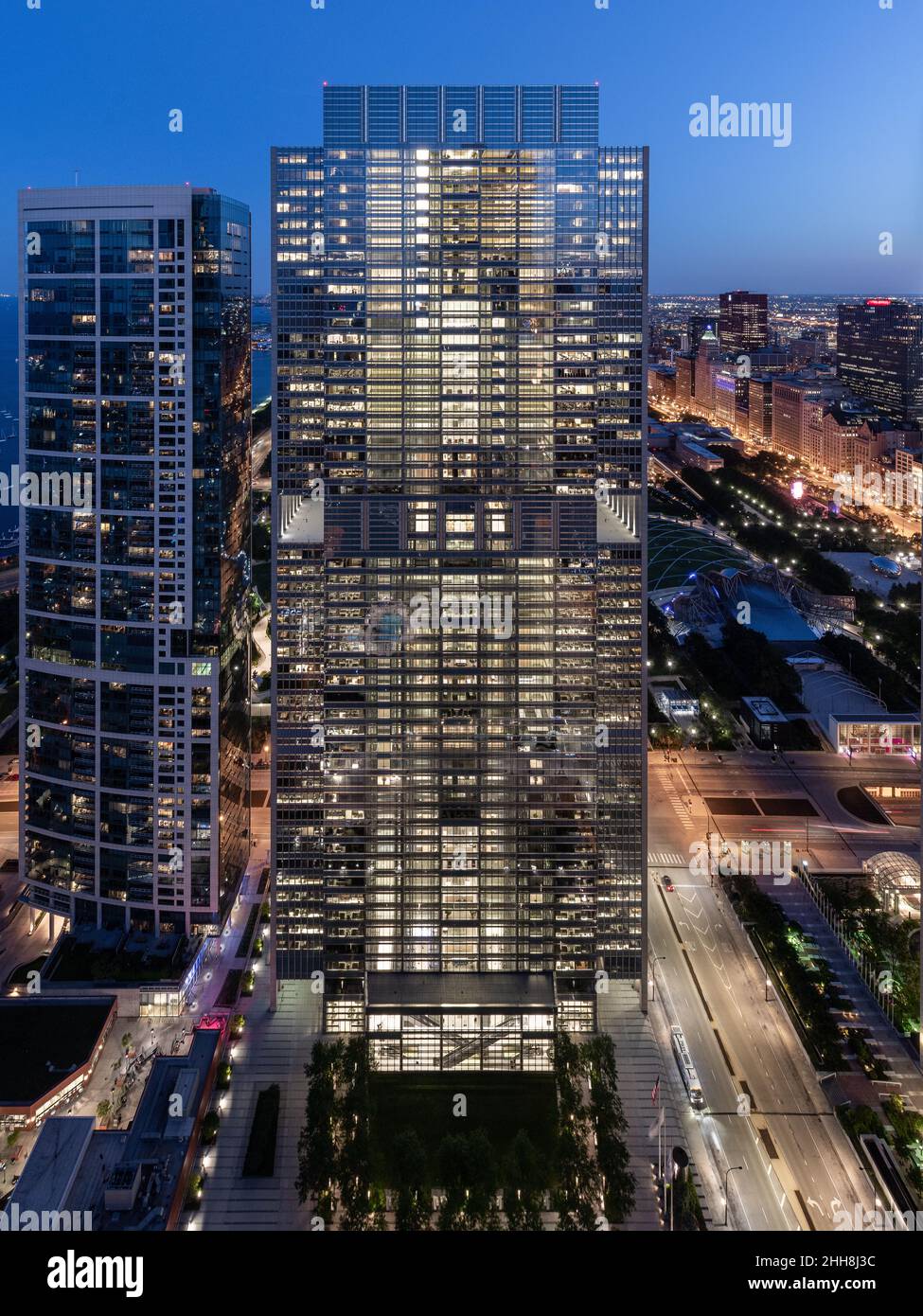 Blue Cross Blue Shield Tower, progettato da Lohan Associates e Goettsch Partners Foto Stock