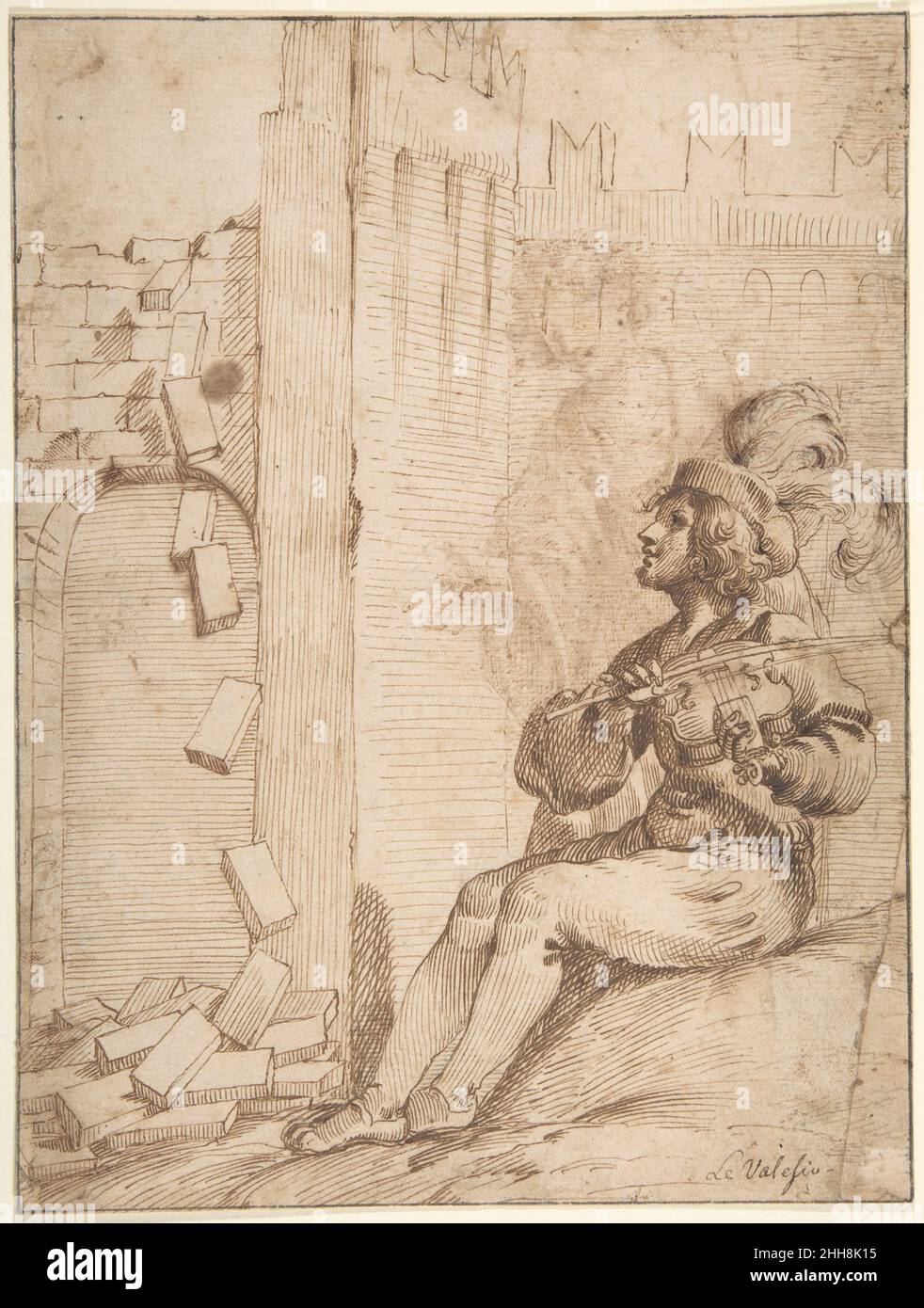 Amphion costruire le mura di Tebe n.d. Giovanni Luigi Valesio Italiano. Amphion costruire le mura di Tebe 380566 artista: Giovanni Luigi Valesio, italiano, 1583?1633, Amphion costruire le pareti di Tebe, n.d., inchiostro Pen e marrone, foglio: 9 1/2 x 7 3/16 pollici. (24,2 x 18,2 cm). Il Metropolitan Museum of Art, New York. Joseph F. McCrindle Collection, Beato di Joseph F. McCrindle, 2008 (2009.31.3) Foto Stock