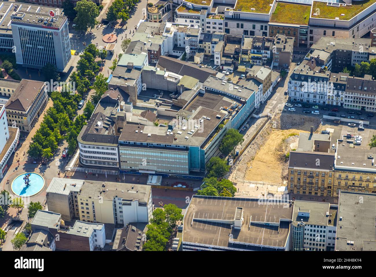 Vista aerea, progetto di costruzione nuovo edificio commerciale Düsseldorfer Straße presso l'ex biblioteca della città, zona pedonale Königstraße, Forum Duisburg Foto Stock