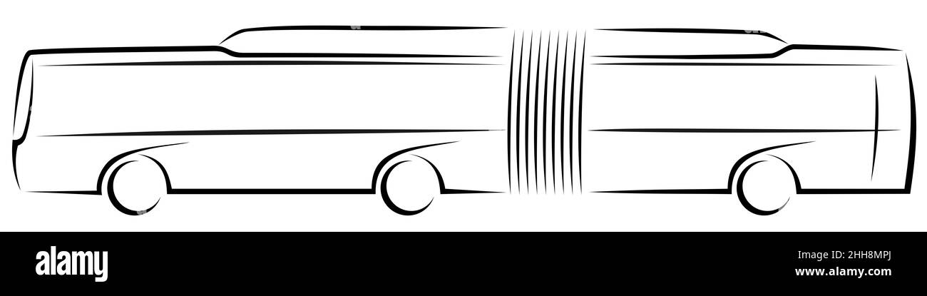 Illustrazione vettoriale di un autobus urbano articolato che funziona con un carburante alternativo come CNG, elettricità o idrogeno con tre assi Foto Stock