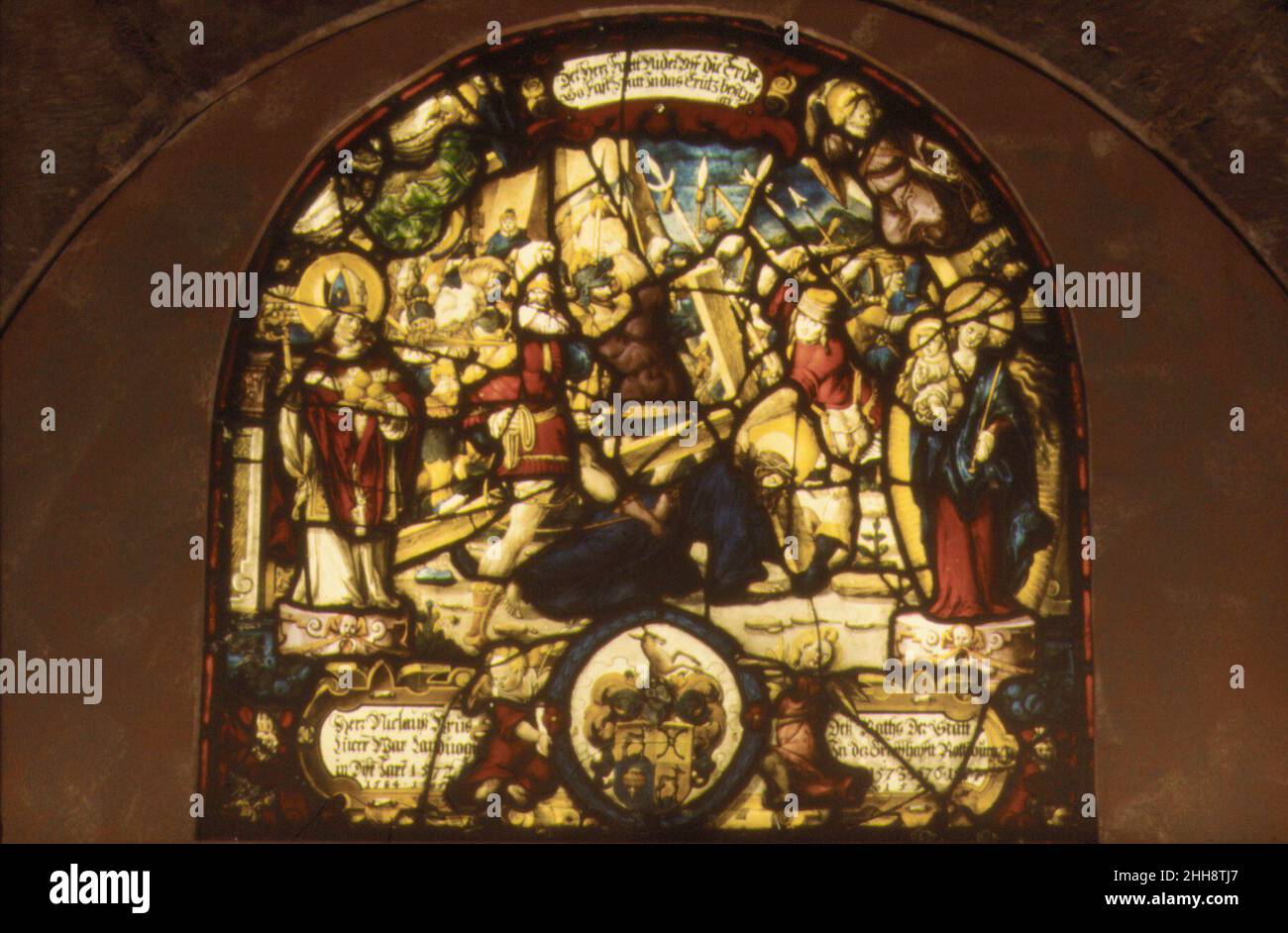 Cristo cadendo sotto la Croce 1594 dipinto da Franz Fallenter. Cristo cadendo sotto la Croce. Dipinto da Franz Fallenter (attivo dal 1612 al 16). Svizzera, Lucerna. 1594. Vetrate. Vetrate Foto Stock