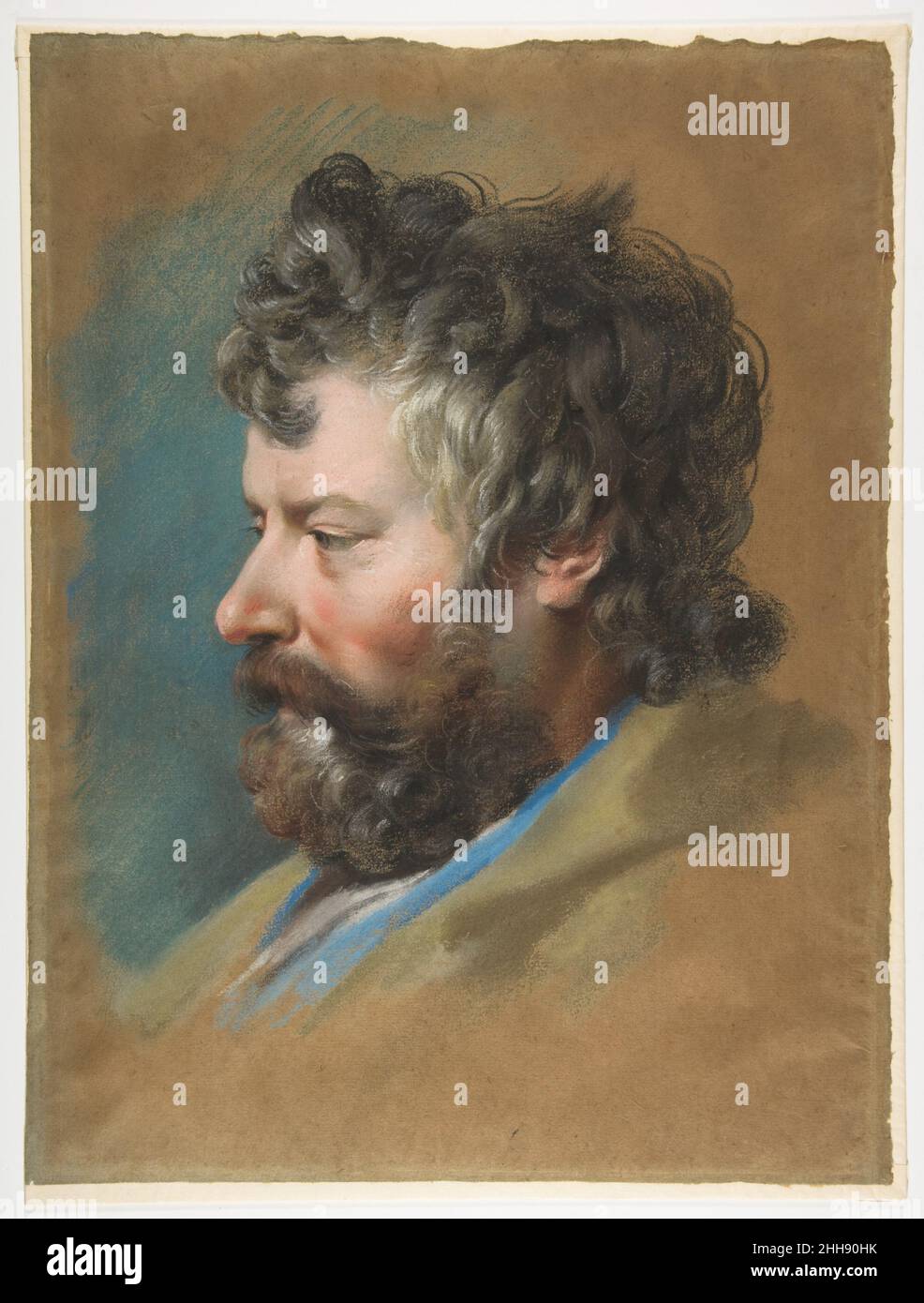 Capo di un Bearded Man in Profile to Left inizio 18th secolo Francesco le Moyne francese. Testa di un uomo Bearded in Profile to Left (Profilo a sinistra). Francois le Moyne (francese, Parigi 1688–1737 Parigi). Inizio 18th secolo. Pastello su carta marrone. Disegni Foto Stock