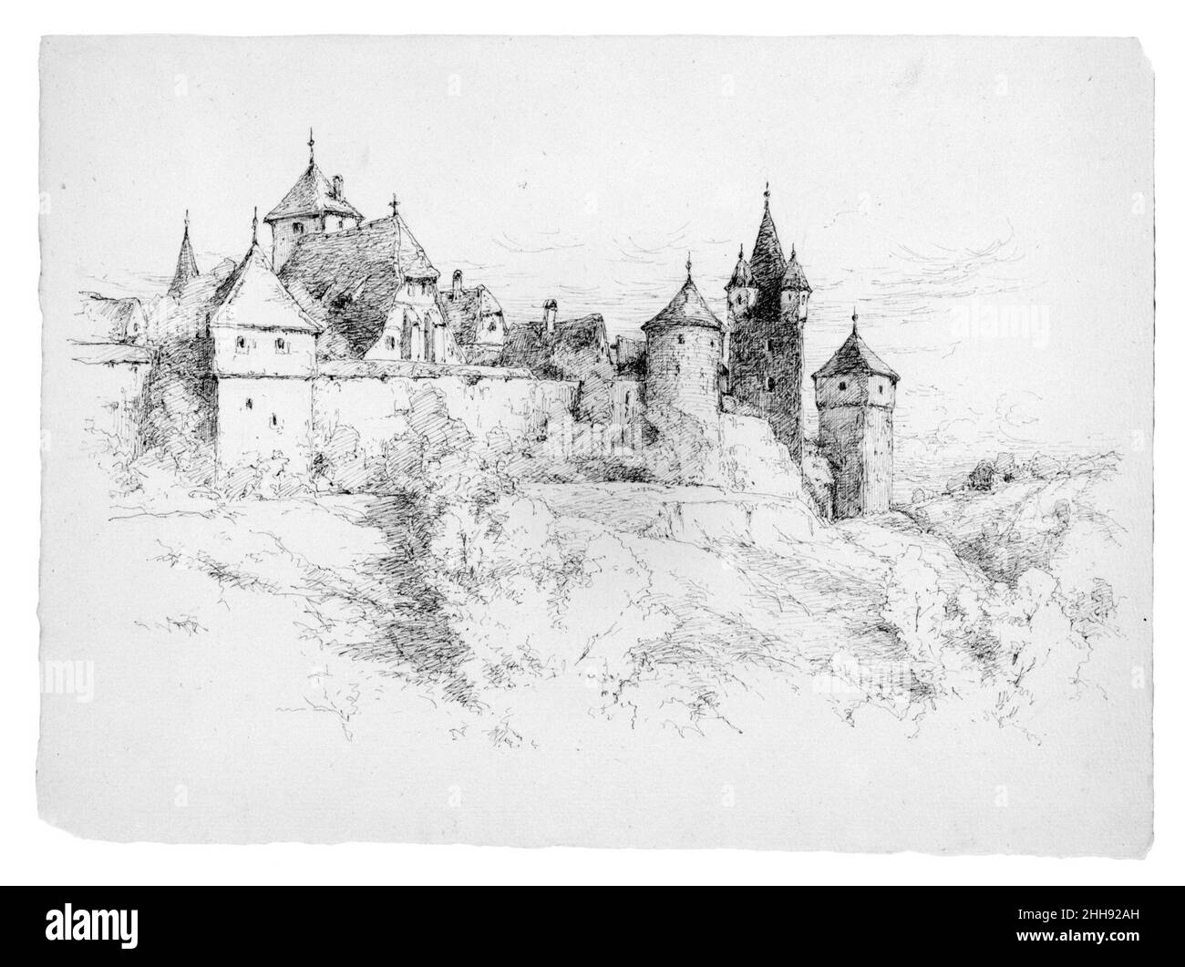 Schizzo di Case (probabilmente in Germania) Andrew Fisher Bunner. Schizzo di Case (probabilmente in Germania). Andrew Fisher Bunner (1841-1897). Americano. Inchiostro nero su carta leggera Foto Stock