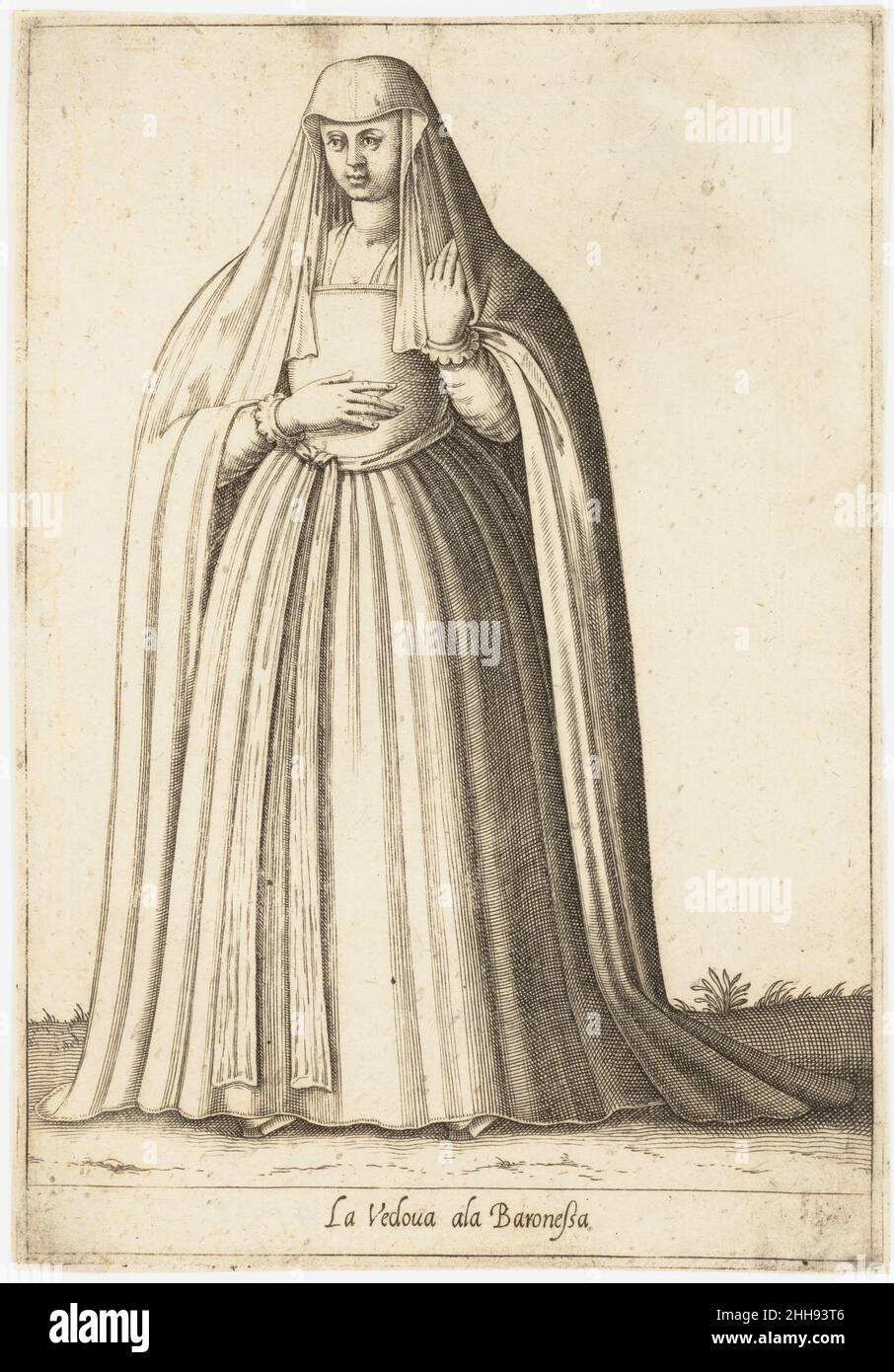 La Vedova ala Baronessa ca. 1580 attribuito a Pietro Bertelli italiano Vedi commento per il 62.676.31.1. La Vedova ala Baronessa 381941 artista: Attribuito a Pietro Bertelli, italiano, Padova attiva, ca. 1571?1621, la Vedova ala Baronessa, ca. 1580, incisione, foglio: 8 15/16 x 6 3/16 poll. (22,7 x 15,7 cm). Il Metropolitan Museum of Art, New York. Tenuta di Randolph Gunter, 1962 (62.676.31.4) Foto Stock