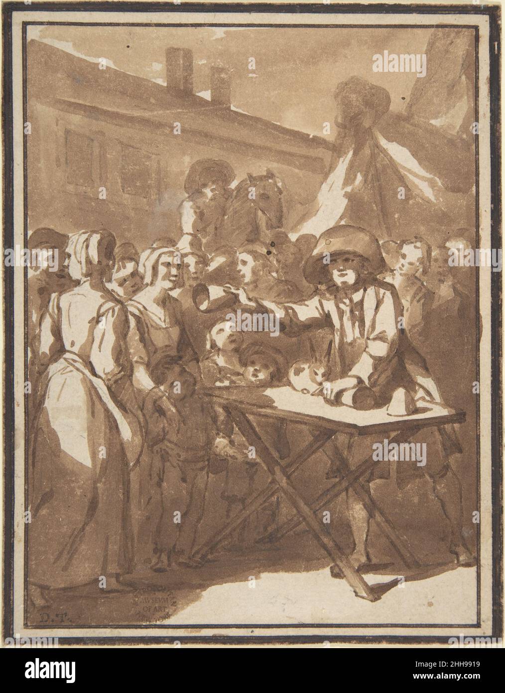 Scena ad una fiera: Un mago 18th secolo Anonimo, francese, 18th secolo francese. Scena a Fiera: Un mago. Anonimo, francese, 18th secolo. 18th secolo. Penna e inchiostro marrone, spazzola e lavaggio marrone. Disegni Foto Stock