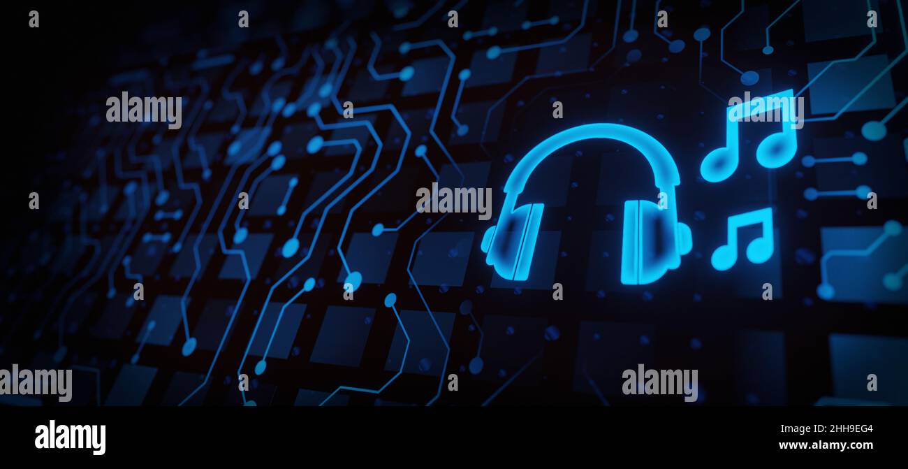 Futuristico Digital Musical simbolo nota illustrazione suono melodia concetto Foto Stock