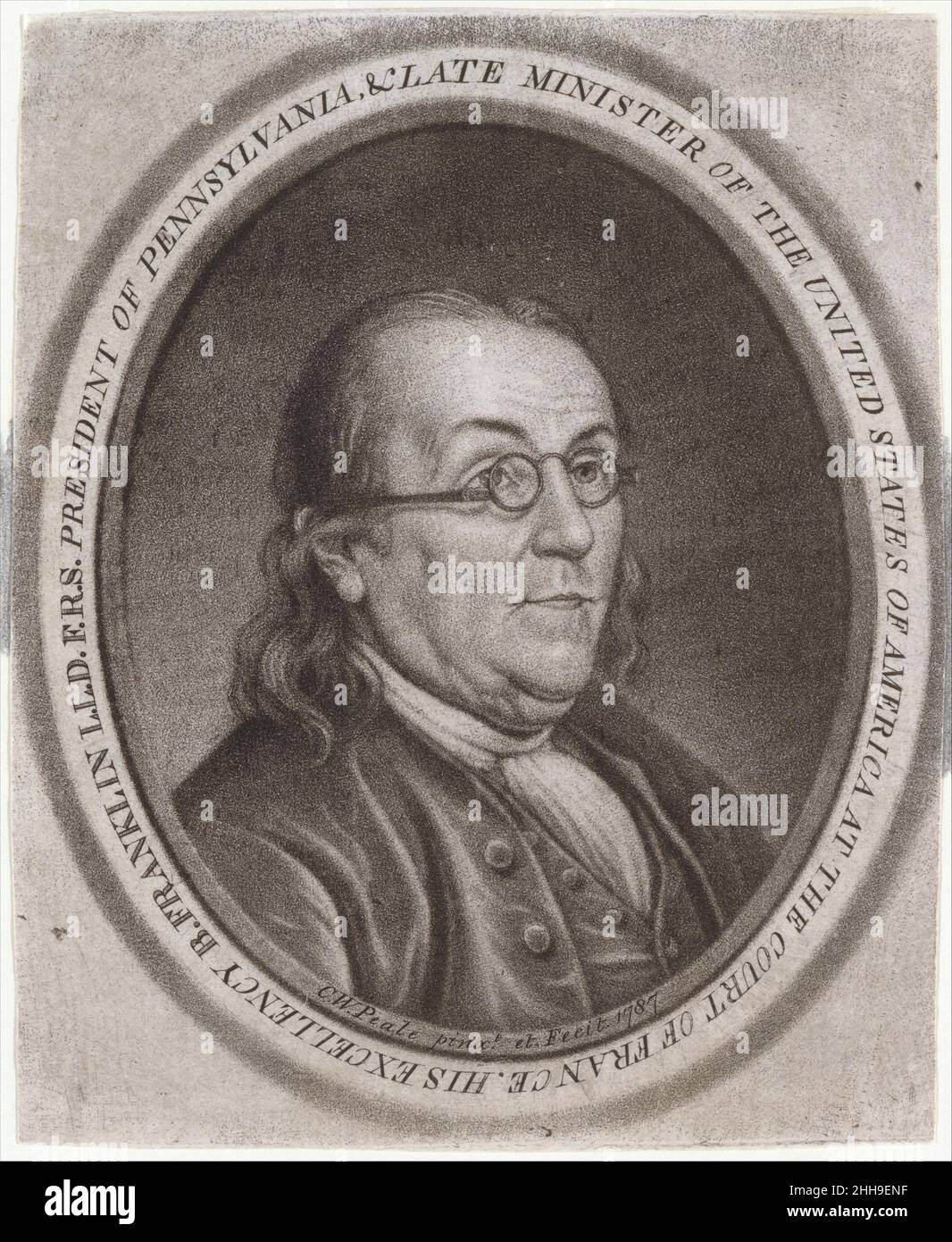 Benjamin Franklin 1787 disegnato e inciso da Charles Willson Peale American. Benjamin Franklin 371976 Foto Stock