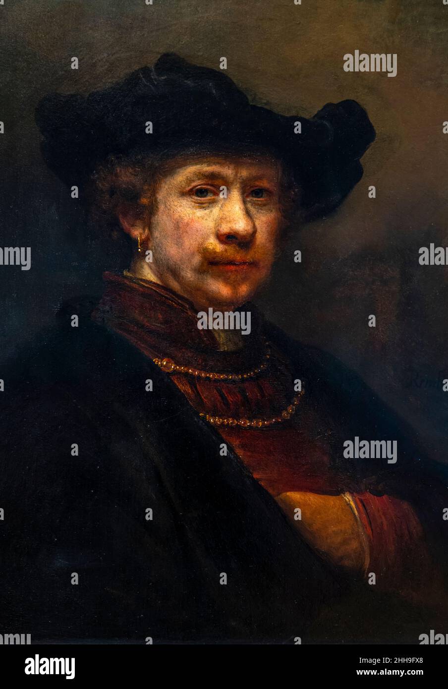 REMBRANDT VAN RIJN (1606-1669) AUTORITRATTO IN UN CAPPELLO PIATTO (1642) THE QUEEN'S GALLERY BUCKINGHAM PALACE LONDON INGHILTERRA REGNO UNITO Foto Stock