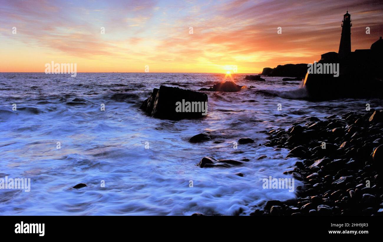 New England lighthouse sunrise Foto Stock
