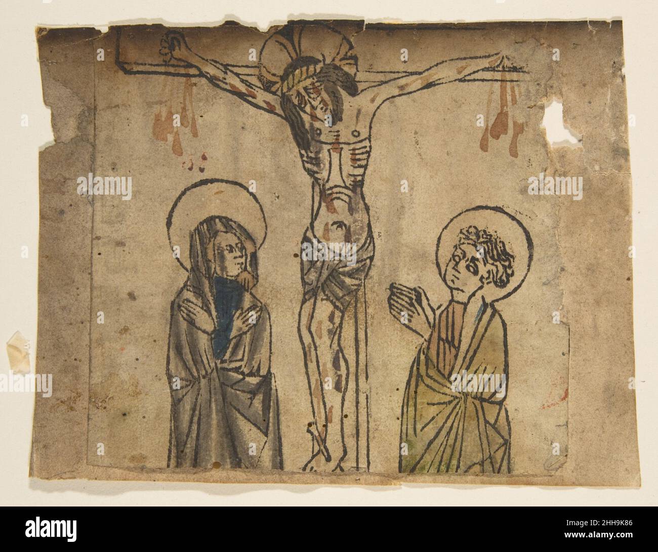 Cristo sulla Croce con la Vergine e San Giovanni (Sr. 427a) 15th secolo Anonimo, tedesco, 15th secolo tedesco. Cristo sulla Croce con la Vergine e San Giovanni (Sr. 427a) 382434 artista: Anonimo, tedesco, 15th secolo, Cristo sulla Croce con la Vergine e San Giovanni (Sr. 427a), 15th secolo, legno, foglio: 4 7/16 x 6 1/16 pollici (11,2 x 15,4 cm). Il Metropolitan Museum of Art, New York. Bequest of James Clark McGuire, 1930 (31.54.121) Foto Stock