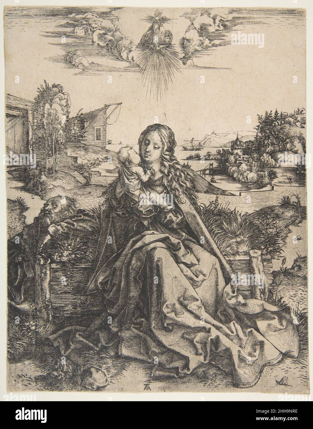Sacra Famiglia con una Dragonfly ca. 1495 Albrecht Dürer Tedesco. Sacra Famiglia con una Dragonfly 391032 Foto Stock