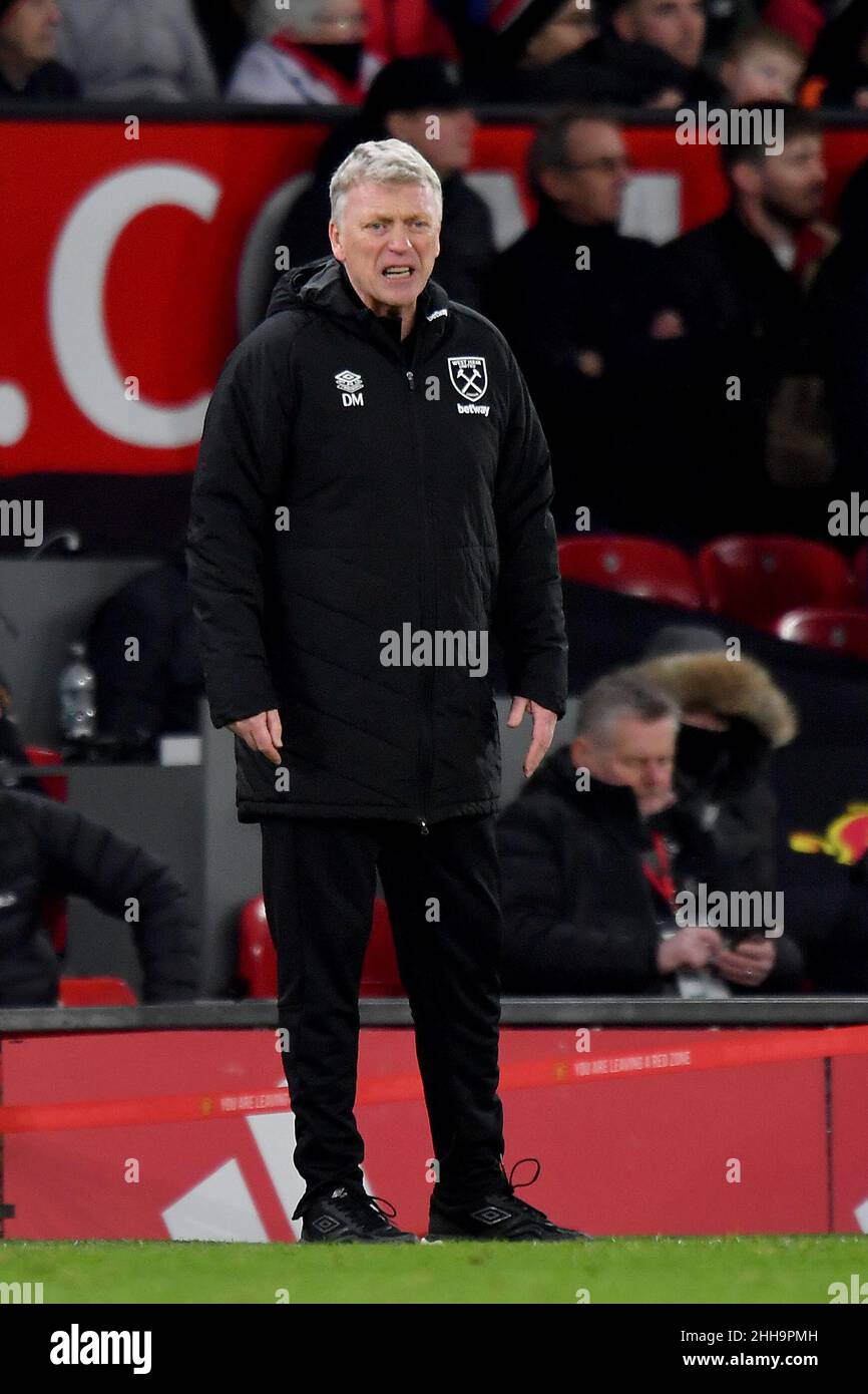 Manchester, Regno Unito. 22nd Jan 2022. David Moyes, manager del West Ham United, durante la partita della Premier League a Old Trafford, Manchester, Regno Unito. Data foto: Domenica 23 gennaio 2022. Photo credit should Read: Anthony Devlin Credit: Anthony Devlin/Alamy Live News Foto Stock