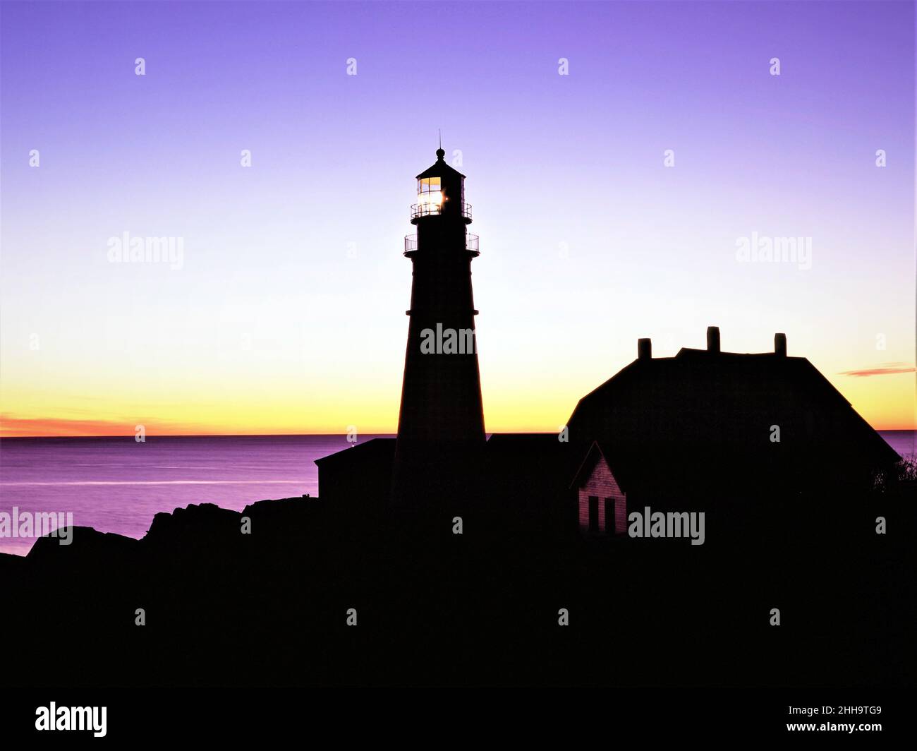 Faro di Portland Head all'alba Foto Stock