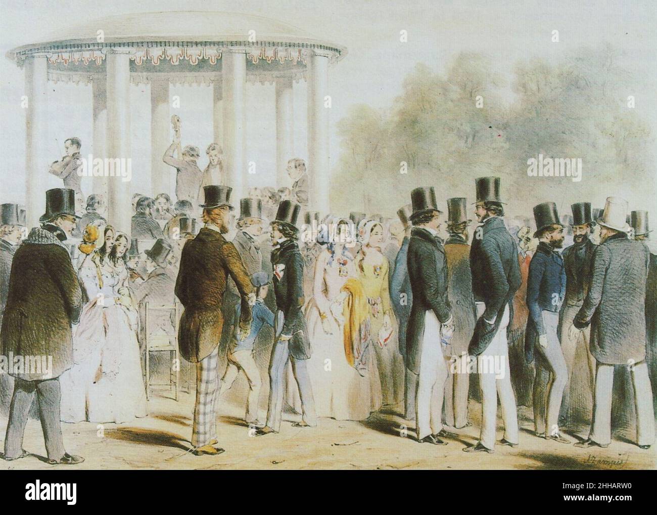 Soiree, Volksgarten (Vienna), ca. 1845. Foto Stock