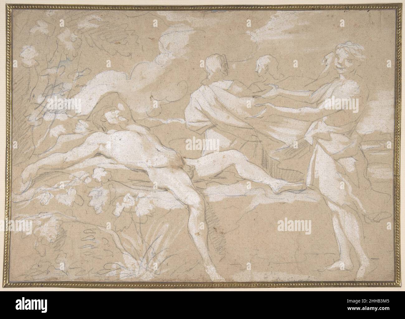 L'ubriachezza di Noè, Genesi 9:21-23 17th–inizio 18th secolo Daniel Seiter Austriaco. L'ubriachezza di Noè, Genesi 9:21-23 381435 artista: Daniel Seiter, austriaco, Vienna 1647?1705 Torino, l'ubriachezza di Noè, Genesi 9:21-23, 17th?inizio 18th secolo, gesso nero, esaltato con gouache bianche, foglio: 7 11/16 x 10 11/16 pollici. (19,5 x 27,2 cm). Il Metropolitan Museum of Art, New York. Fondo Mary Oenslager, 2007 (2007,403) Foto Stock