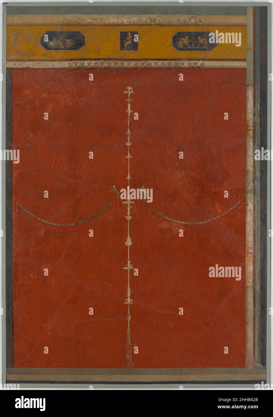 Pittura murale su terra rossa: Candelabro con fregio, dalla villa imperiale a Boscotrecase ultimo decennio del 1st secolo a.C. romana dalla villa di Agrippa Postumus a Boscotrecase, la Sala mitologica (19) pannello rosso con candelabro. Pittura murale su terra rossa: Candelabro con fregio, dalla villa imperiale a Boscotrecase 250942 romana, pittura murale su terra rossa: Candelabro con fregio, dalla villa imperiale a Boscotrecase, ultima decade del 1st secolo a.C., fresco, H. 89 in. (226,06 cm.) larghezza 60" (152,4 cm.). Il Metropolitan Museum of Art, New York. Rogers Fund, 1920 Foto Stock