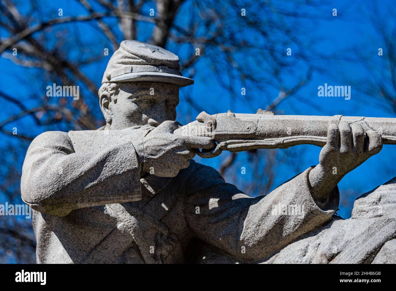 Primo piano del 78th e 102nd NY Infanttry Monument, Culps Hill, Gettysburg National Military Park, Pennsylvania, USA Foto Stock