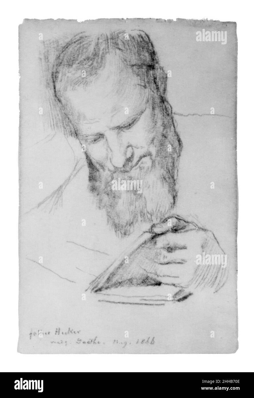 Padre Hecker Reading Goethe 1866 John la Farge American. Padre Hecker che legge Goethe. John la Farge (americano, New York 1835–1910 Providence, Rhode Island). Americano. 1866. Carbone su carta straccia biancastra Foto Stock
