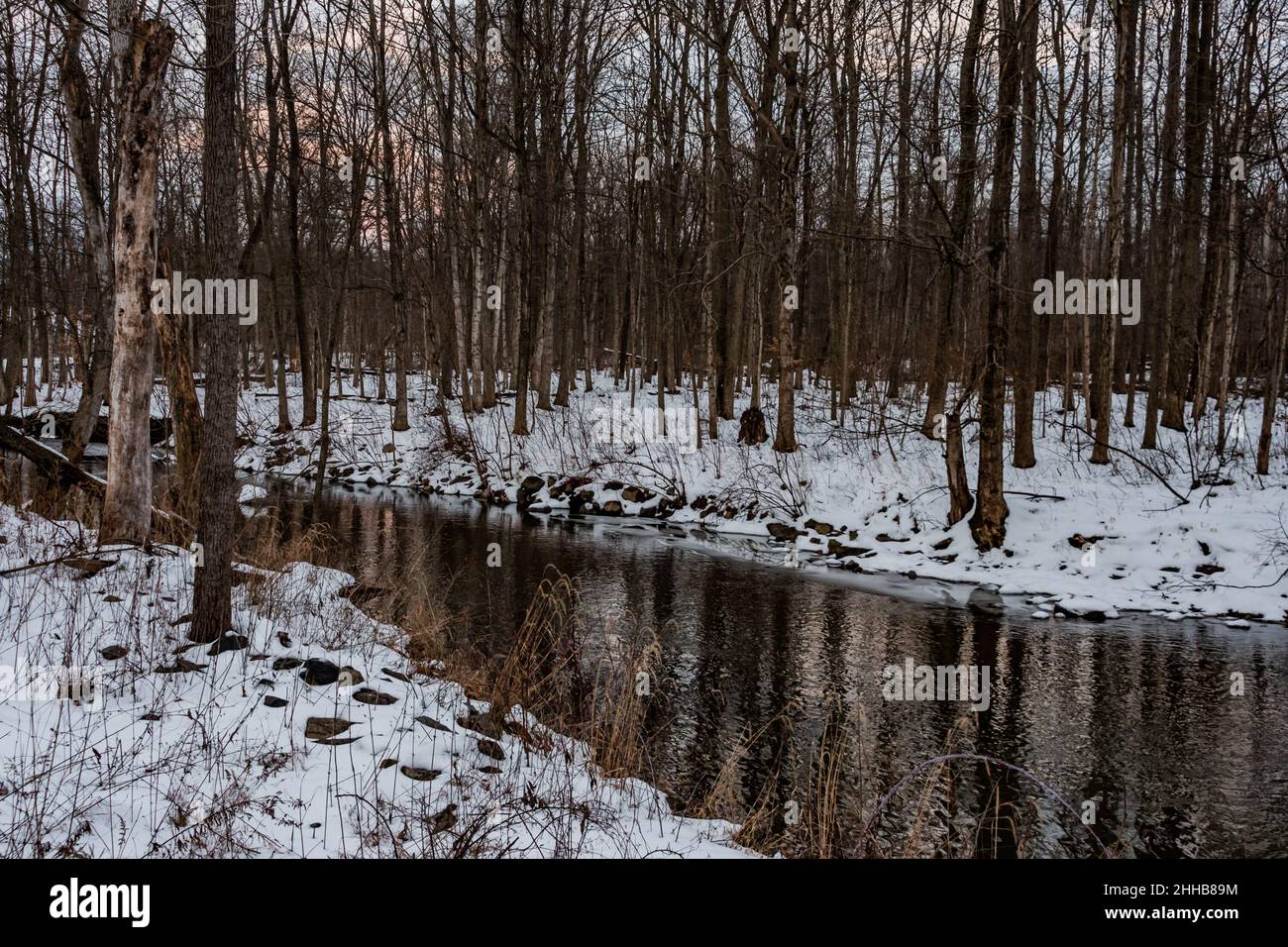 Sherman Creek in Winter, Contea di Perry, Pennsylvania, Stati Uniti Foto Stock