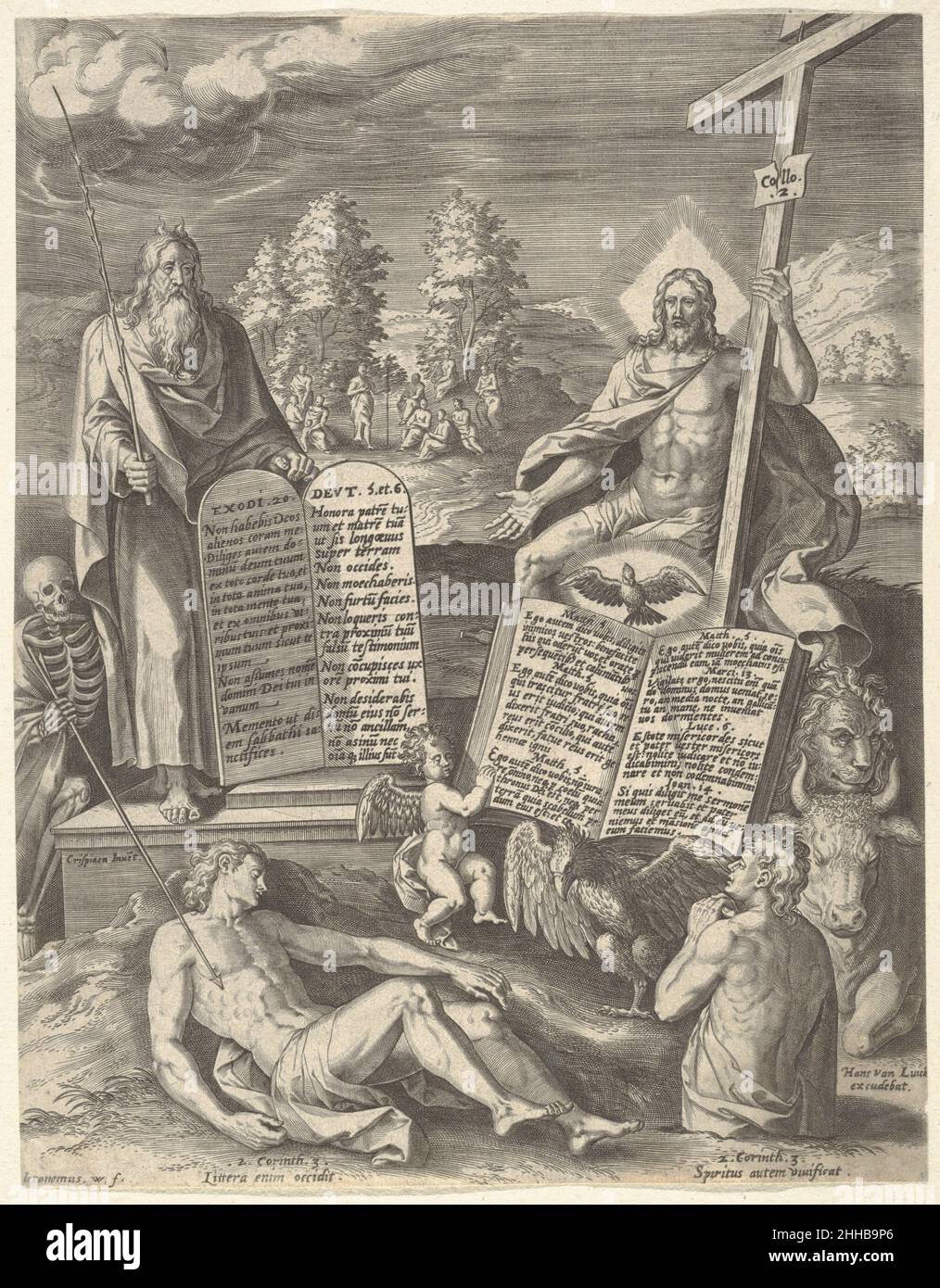 Allegoria della salvezza dell'umanità (Allegoria della vecchia Legge e della Nuova) n.d. Hieronymus (Jerome) Wierix Netherlandish. Allegoria della salvezza dell'umanità (Allegoria della vecchia Legge e della Nuova) 383739 artista: Hieronymus (Jerome) Wierix, Netherlandish, ca. 1553?1619 Antwerp, artista: Dopo Crispijn van den Broeck, Netherlandish, Mechelen ca. 1524?ca. 1591 Antwerp, Allegoria della salvezza dell'umanità (Allegoria dell'Antica Legge e della Nuova), n.d., incisione, foglio: 10 1/4 x 7 15/16 in. (26 x 20,2 cm). Il Metropolitan Museum of Art, New York. The Elisha Whittelsey Collection, The Elisha Whittel Foto Stock