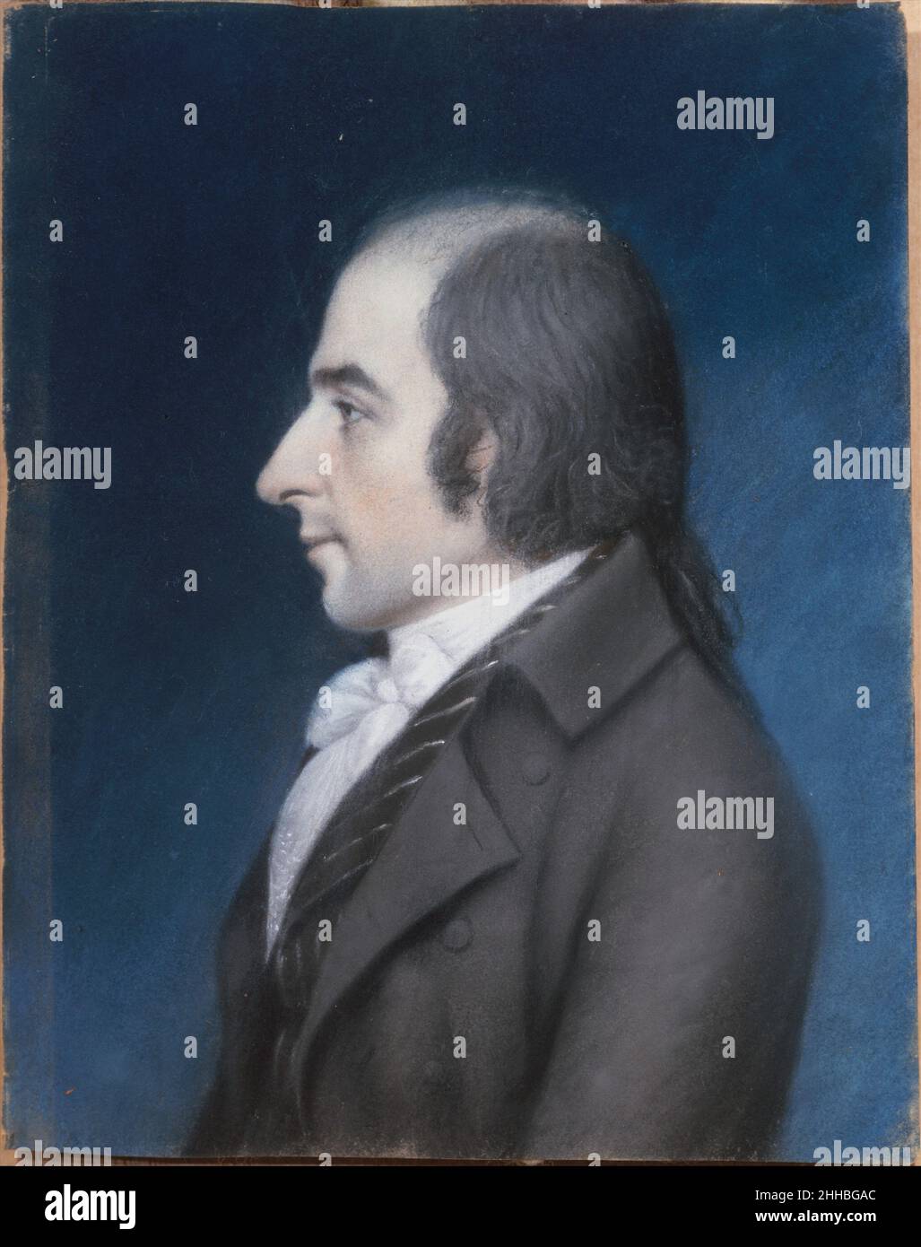 Albert Gallatin ca. 1796 James Sharples British la popolarità dei ritratti di profilo, che alla fine derivavano da medaglioni classici che onoravano uomini famosi delle repubbliche di Grecia e Roma, scoppiò durante il periodo federale americano. Il pittore e pastellista inglese James Sharples ha fondato una carriera in America nel 1794 chiedendo ai politici locali e nazionali di sedersi per i profili e poi invitandoli a commissionare una o più copie dei ritratti completati. Forse con alcune eccezioni, Sharples impiegò un fisiognostrace per registrare un profilo esatto e poi conservò il po originale Foto Stock