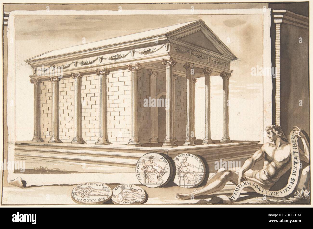 Una ricostruzione del tempio di Fortuna prima del 1704 Jan Goeree olandese. Una ricostruzione del Tempio di Fortuna 336153 Foto Stock