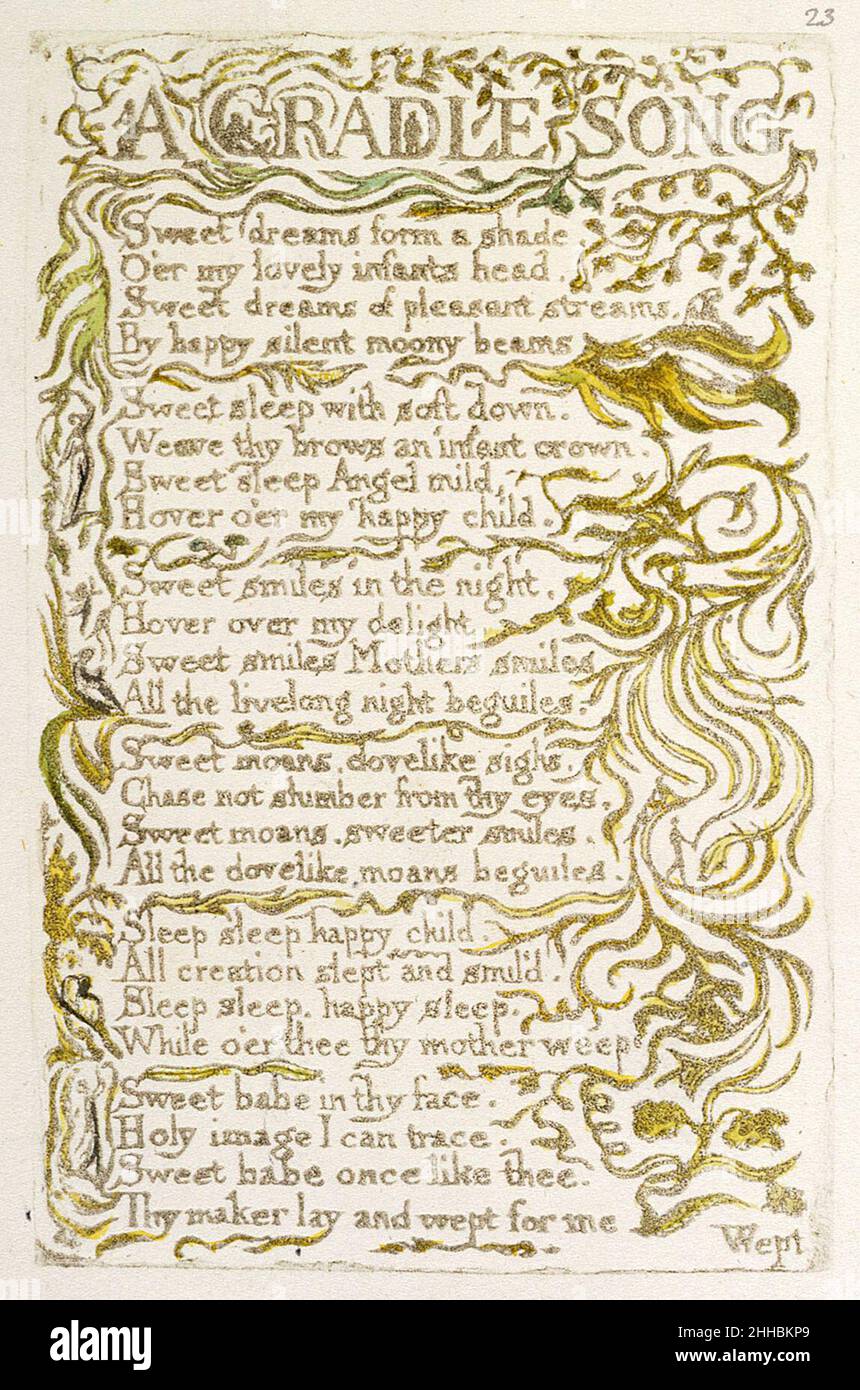 Canzoni di innocenza e di esperienza, copia A, 1795 oggetto 25 Una CRADLE SONG. Foto Stock