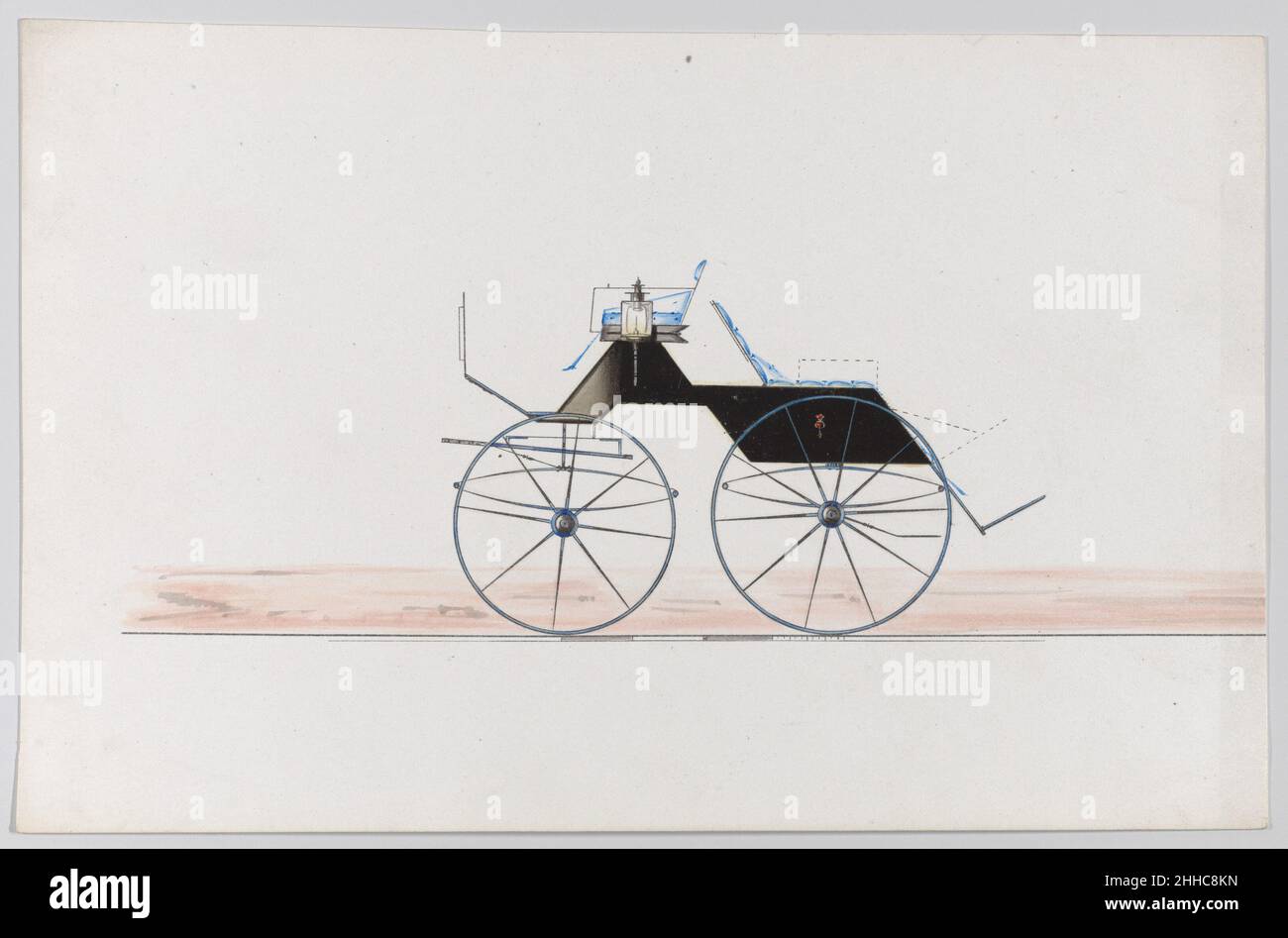 Design per Dos-à-Dos (non numerato) ca. 1870 Brewster & Co. American Brewster & Company HistoryEtablished in 1810 da James Brewster (1788–1866) a New Haven, Connecticut, Brewster & Company, specializzato nella fabbricazione di carrozze fini. Il fondatore aprì uno showroom di New York nel 1827 a 53-54 Broad Street, e l'azienda fiorì sotto generazioni di leadership familiare. L'espansione ha reso necessarie mosse intorno a Lower Manhattan, con cambiamenti di nome che riflettono i cambiamenti di gestione: James Brewster & Sons operò al 25 di Canal Street, James Brewster Sons al 396 di Broadway e Brewster di Broome Street wa Foto Stock
