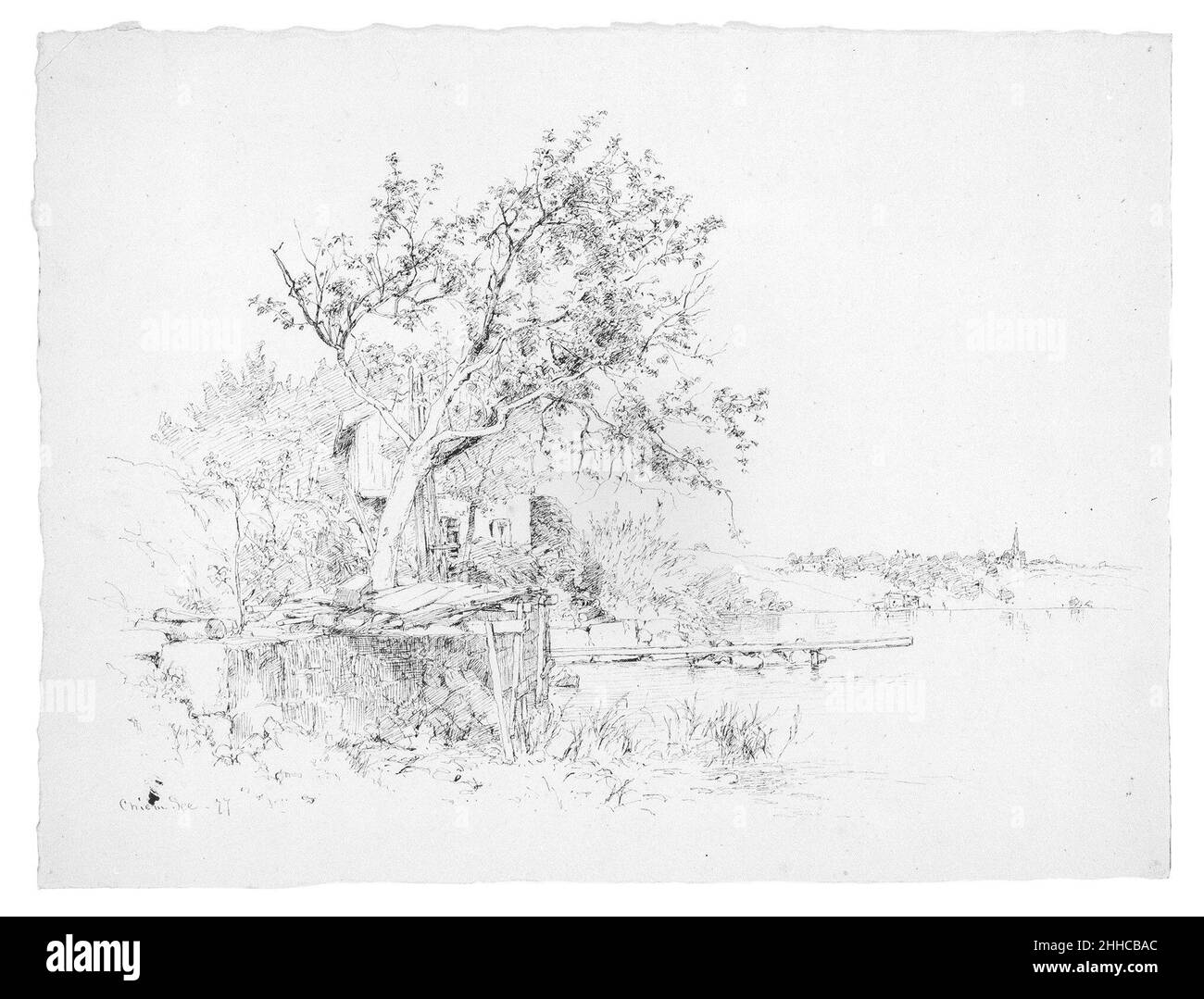 Chiem See, Germania 1877 Andrew Fisher Bunner. Chiem See, Germania. Andrew Fisher Bunner (1841-1897). Americano. 1877. Tracce di inchiostro nero e grafite su carta biancastra Foto Stock