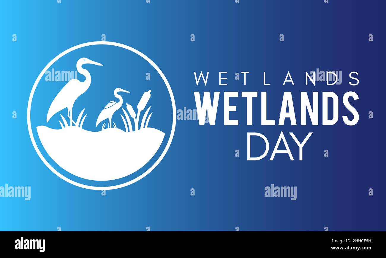 Giornata mondiale delle Wetlands. Modello vettoriale per banner, biglietti, poster, sfondo. Illustrazione Vettoriale