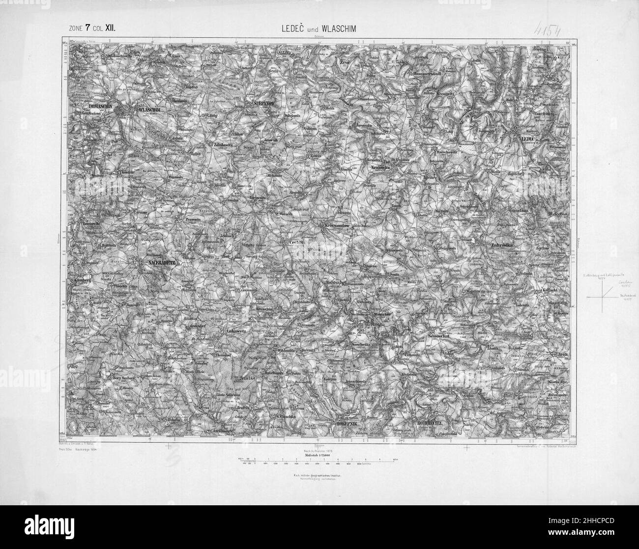 Spezialkarte 4154 Ledeč und Wlaschim 600 dpi Groß sw. Foto Stock