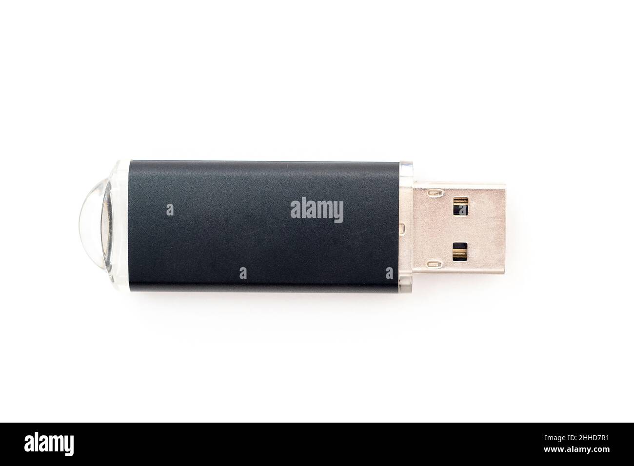 Unità flash USB nera isolata in bianco, vista dall'alto Foto Stock