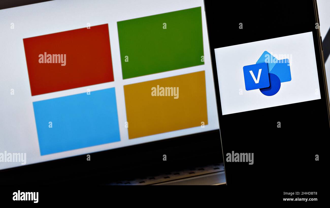 Foto editoriale sul tema Microsoft Visio. Foto illustrativa per notizie su Microsoft Visio - un'applicazione di creazione di diagrammi e grafica vettoriale Foto Stock