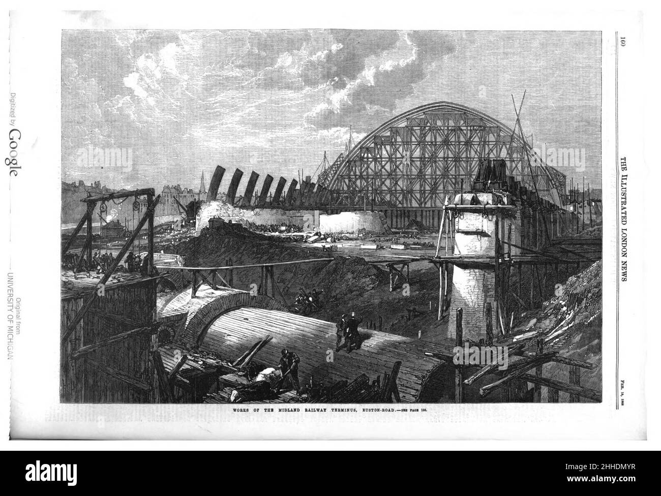Stazione di St Pancras capannone in costruzione nel 1868 pagina intera. Foto Stock