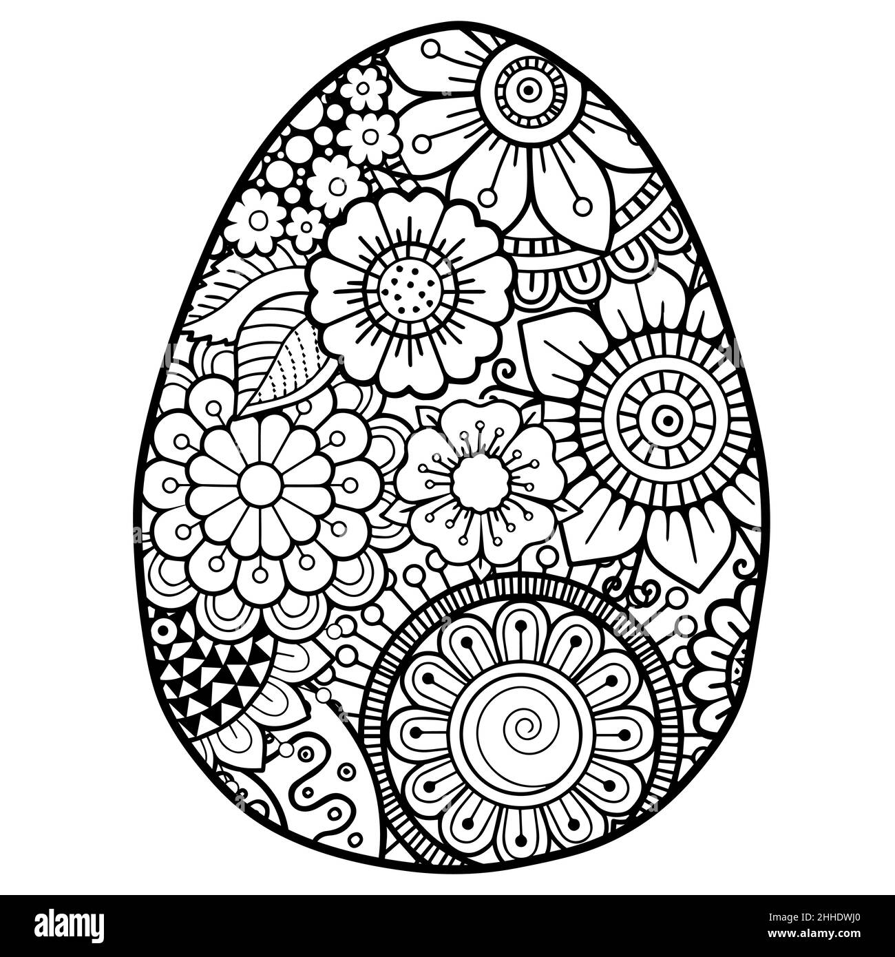 Vector coloring book page per adulti coloring. Uovo di pasqua dal contorno  nero in stile mandala su sfondo bianco Immagine e Vettoriale - Alamy