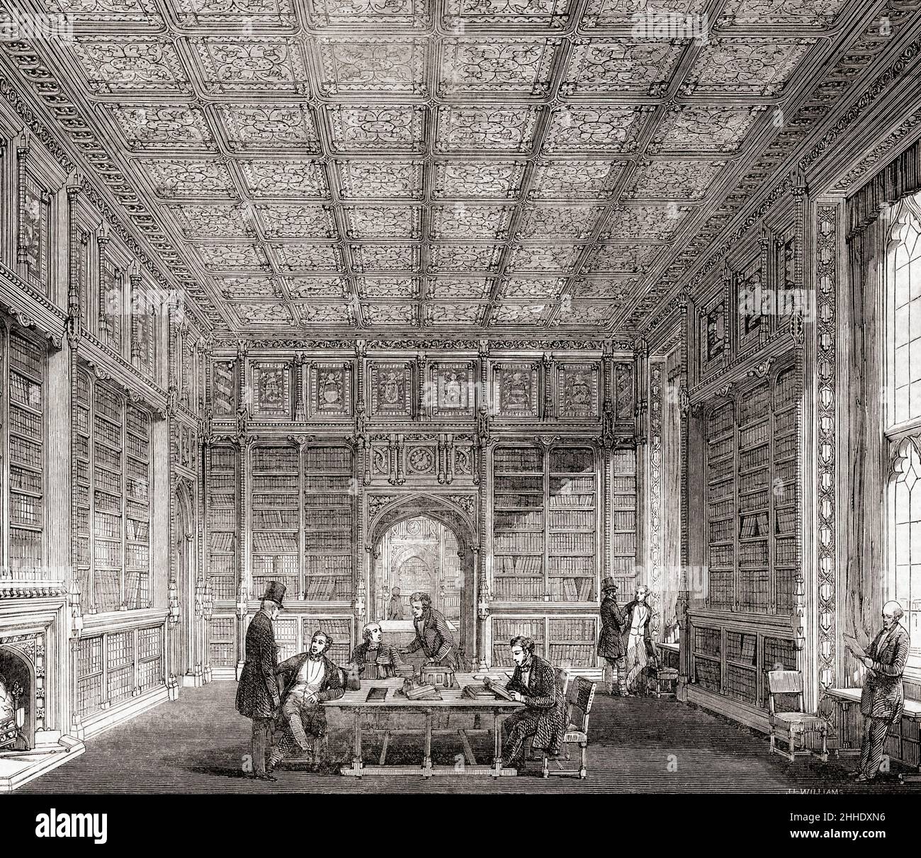 La biblioteca della Casa dei Lord. Dopo un lavoro di metà del 19th secolo di Joseph Lionel Williams. Foto Stock