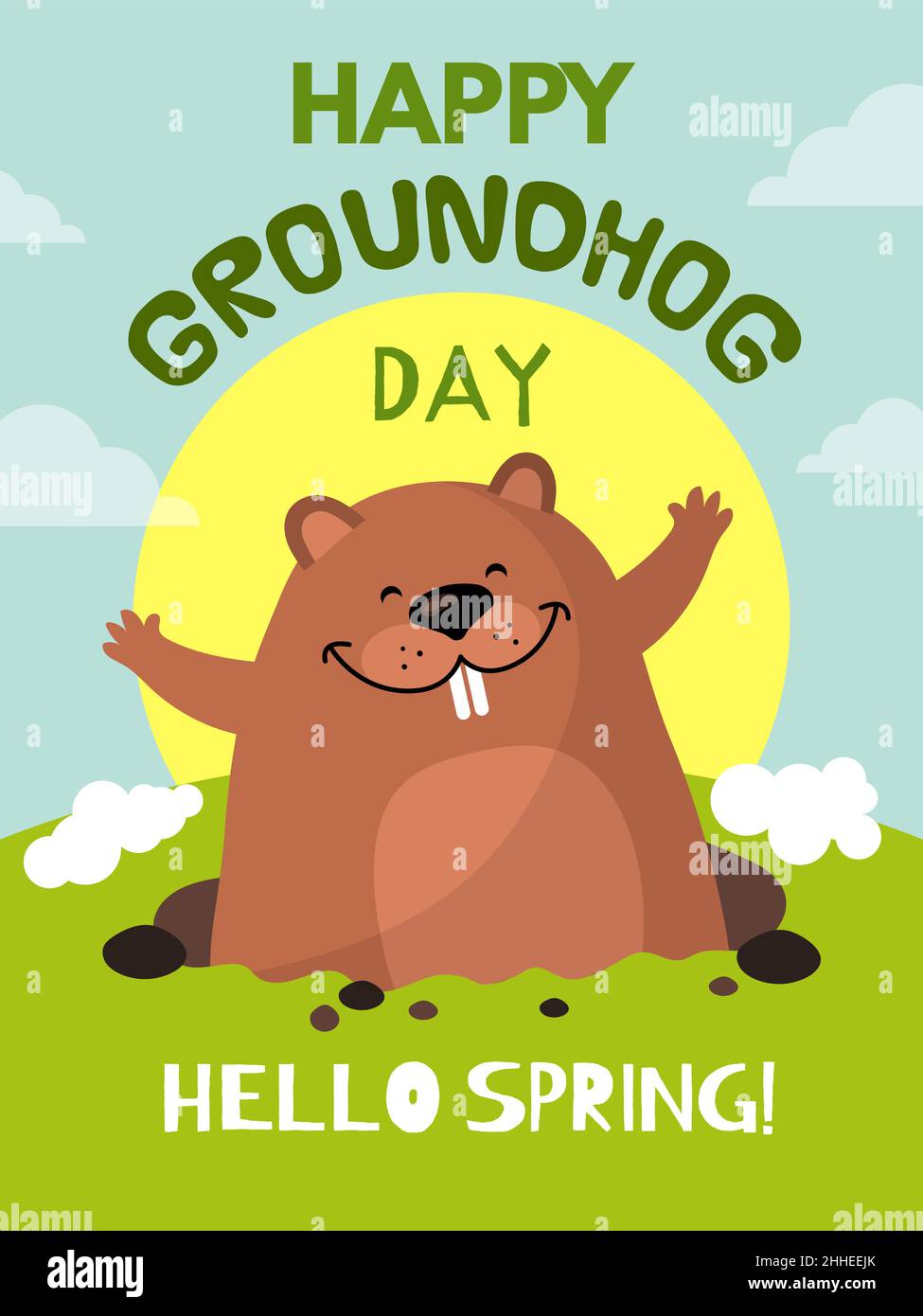 Poster animale Groundhog. Time loop concetto di giorno ripetizione stampa modello di disegno vettore recente annunci placard con posto per testo personale Illustrazione Vettoriale