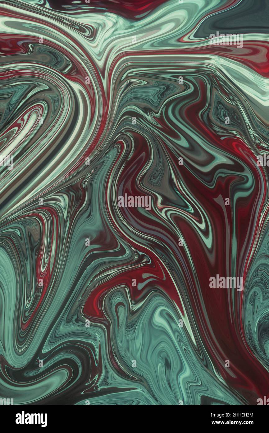 Modern Flow Abstract background Fluid template. Forme d'onda liquide toni rosso e verde. Foto Stock