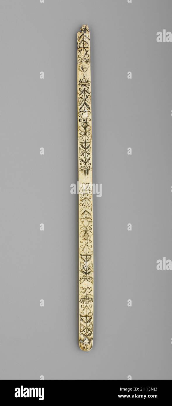 Busk 17th secolo francese l'occhio piangente legge, 'fino a che i Ci vediamo.' Il sole che splende su un cuore dichiara: "Il mio amore è puro". La vignetta di due cuori sopra una casa è inscritta, 'l'amore li unisce.'. Busk 84187 Foto Stock